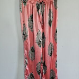 Elegant Satin Pajama Pants with Feather Design